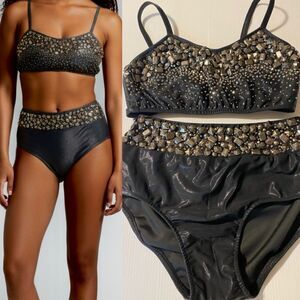 Glamour Dance solo costume mature faux leather studded rocker goth 2 piece LA